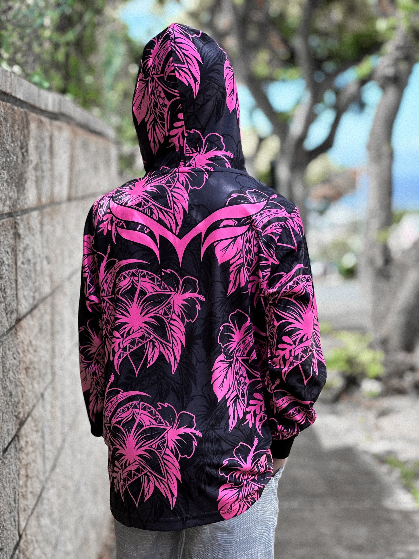 *KIDS* PINK & BLACK LS FLORAL HOODIE