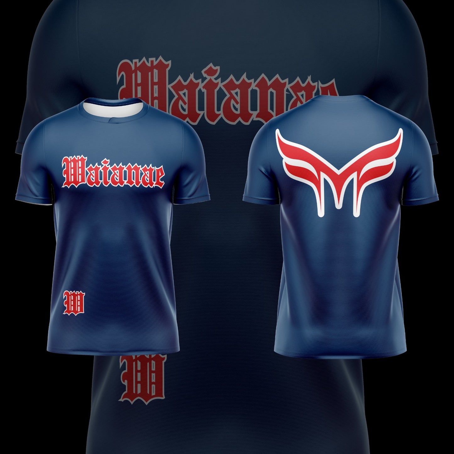 WAIANAE COTTON TEE NAVY BLUE,RED&WHITE