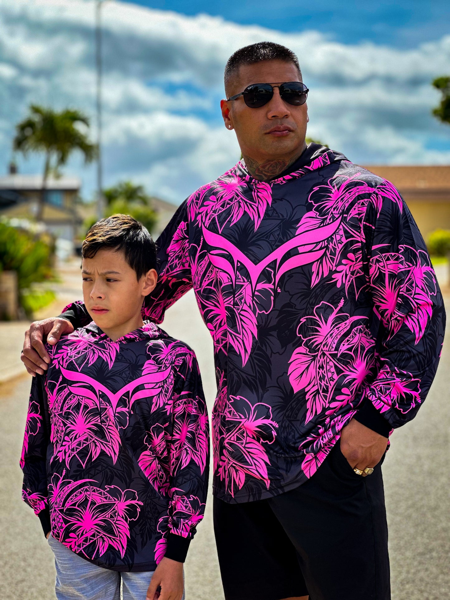 *Adult* PINK & BLACK FLORAL LS HOODIE