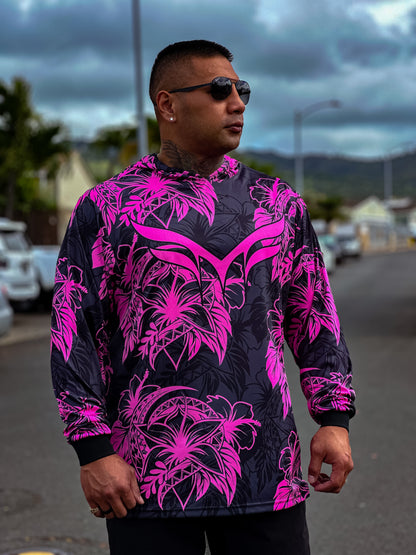 *Adult* PINK & BLACK FLORAL LS HOODIE