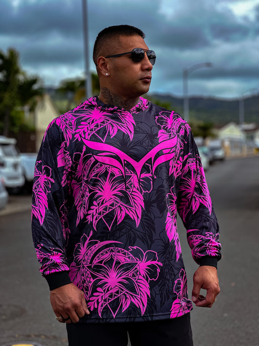 *Adult* PINK & BLACK FLORAL LS HOODIE