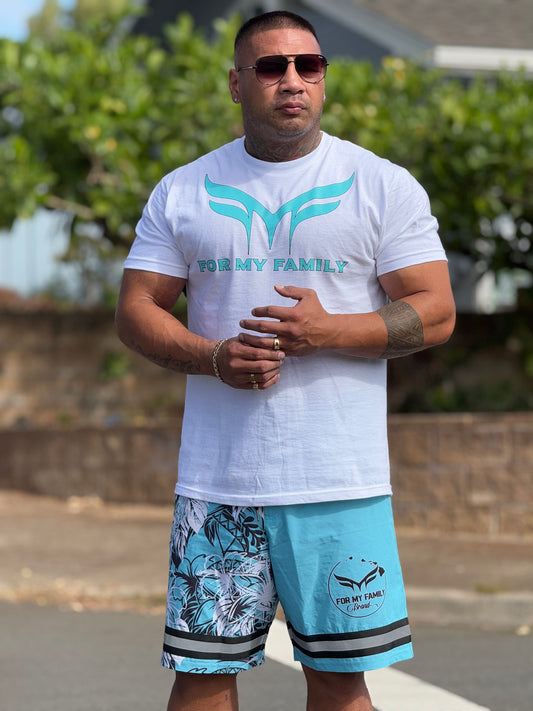 Blue floral surf shorts