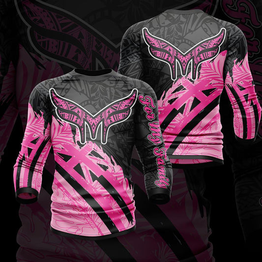 New Adult Pink TRIBAL/Floral Hawaiian Flag LONG SLEEVE