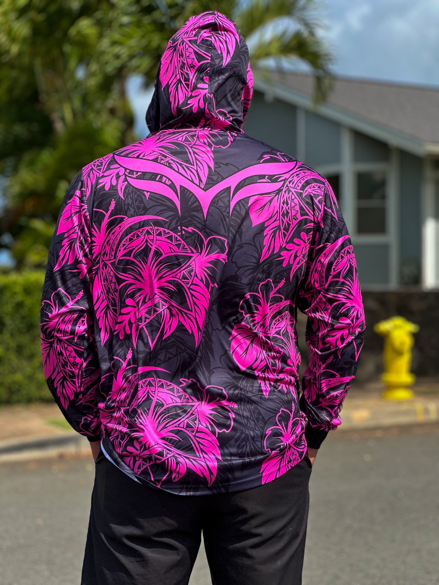 *Adult* PINK & BLACK FLORAL LS HOODIE