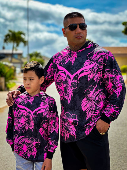 *Adult* PINK & BLACK FLORAL LS HOODIE