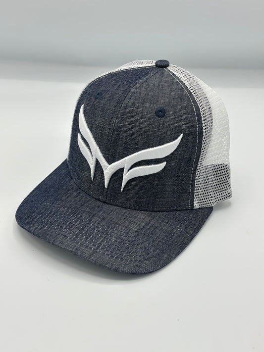 BLUE DENIM TEUCKER MESH W/WHITE LOGO