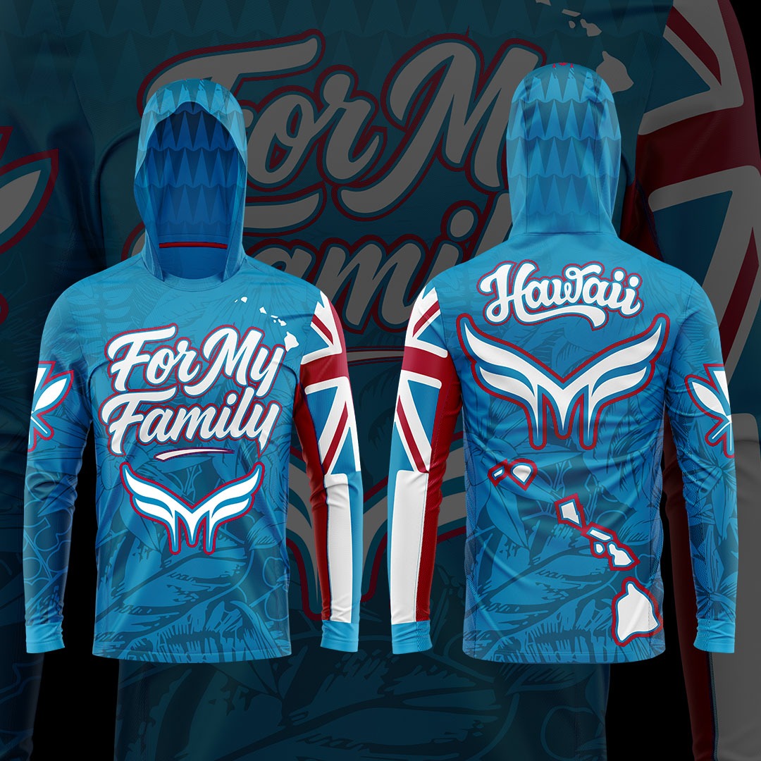 New- HOODED LONG SLEEVE HAWAII ROOTS COLLECTION - TEAL BLUE FLORAL (SPECIAL RELEASE )