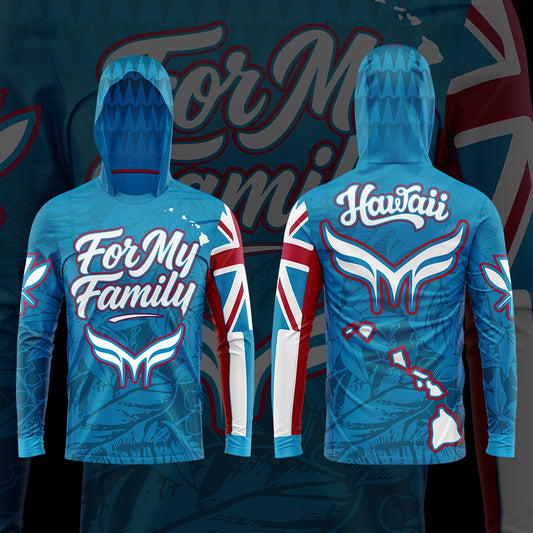 New- HOODED LONG SLEEVE HAWAII ROOTS COLLECTION - TEAL BLUE FLORAL (SPECIAL RELEASE )