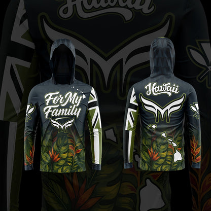 HOODED LONG SLEEVE- BLACK & GREEN FLORAL (HAWAII ROOTS)