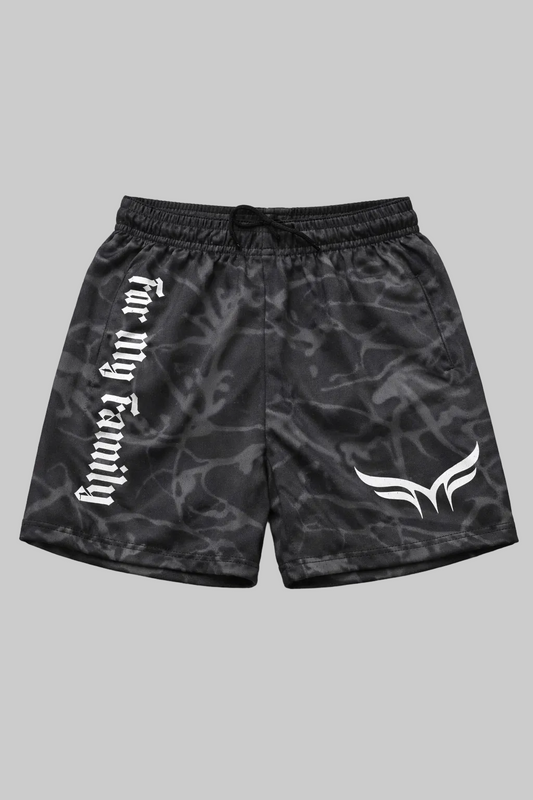 KIDS- "NIGHT SHIFT" CAMO MESH SHORTS
